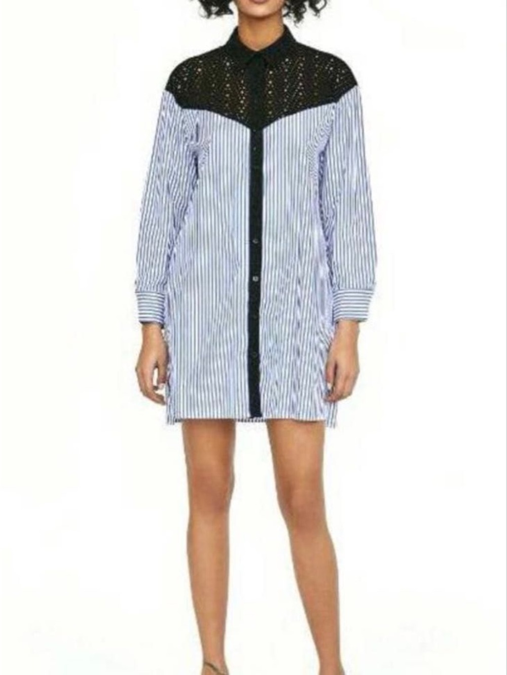 Zara black eyelet button-front blouse